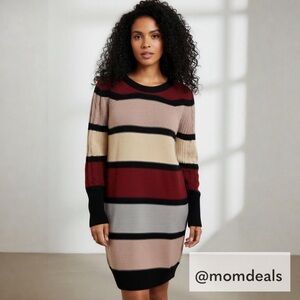 LulaRoe Lauren Sweater Dress Cable Knit Cozy Soft in XS (Fits 2-4) Red Cream Tan